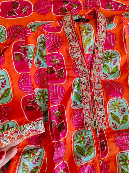 Orange floral printed ethnic set