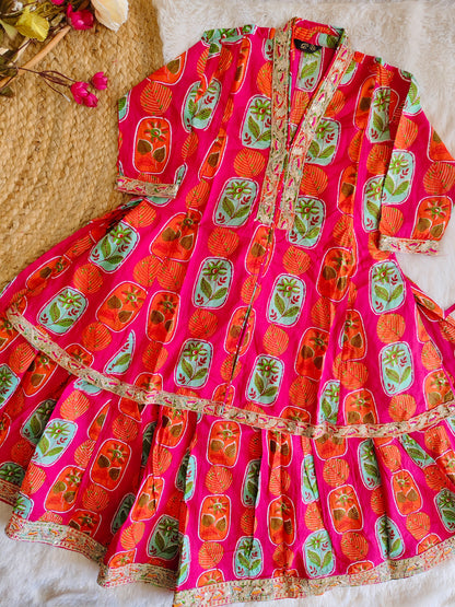 Rani Pink Leaf Print Ethnic