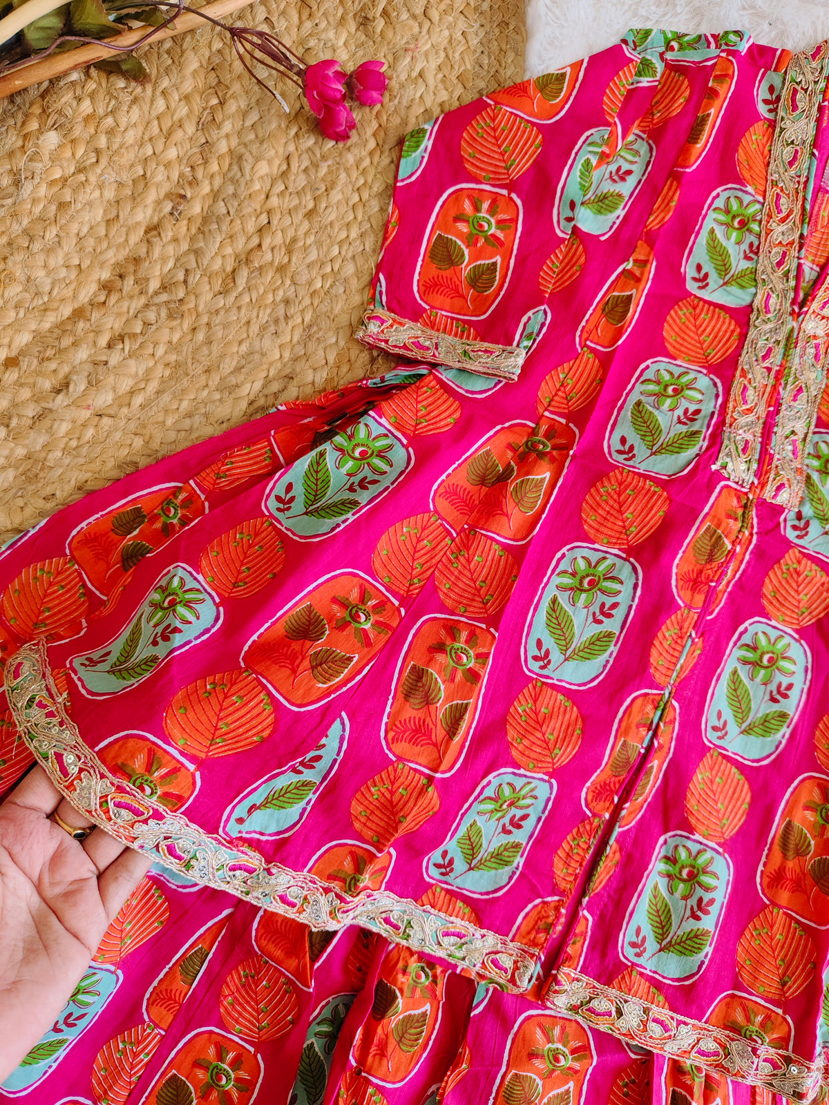 Rani Pink Leaf Print Ethnic