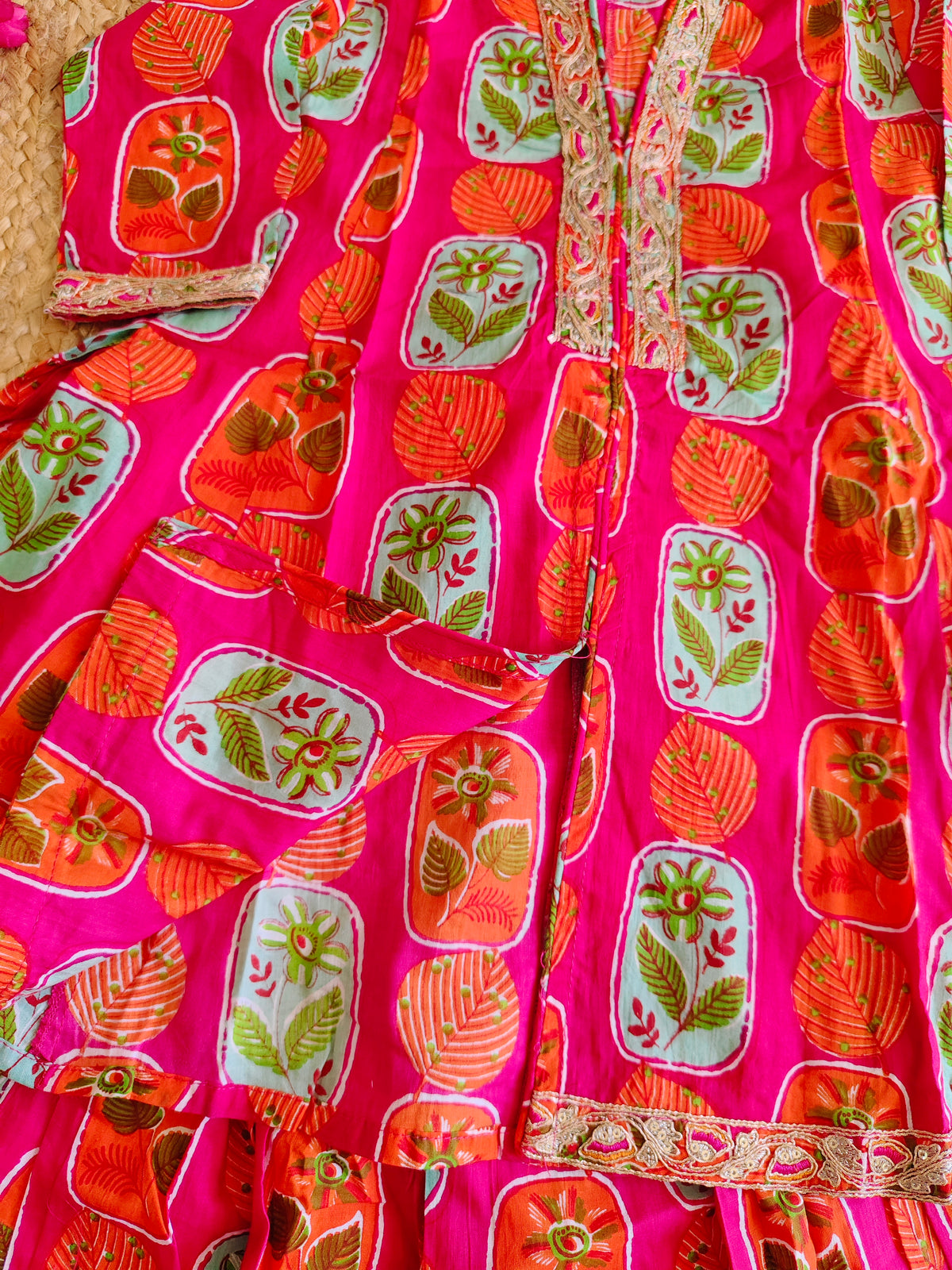 Rani Pink Leaf Print Ethnic
