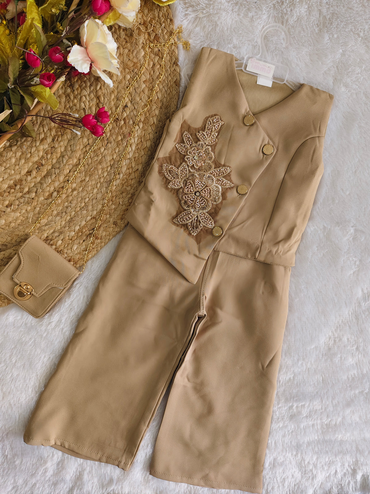 Embroidered Asymmetric Vest & Pants Set