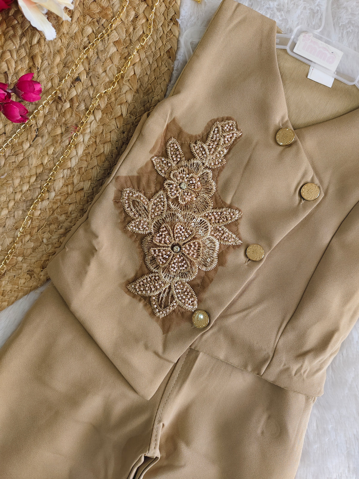Embroidered Asymmetric Vest & Pants Set