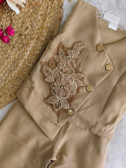 Embroidered Asymmetric Vest & Pants Set