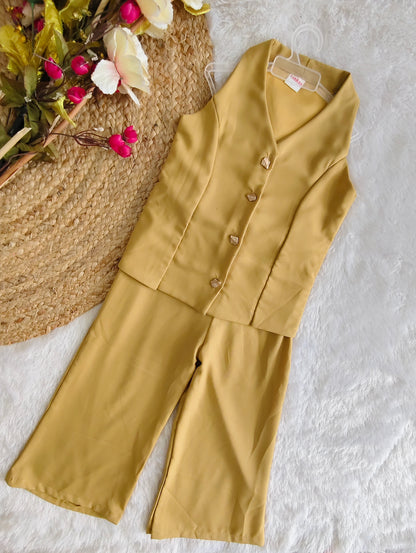 Mustard V-Neck Vest & Trouser Set