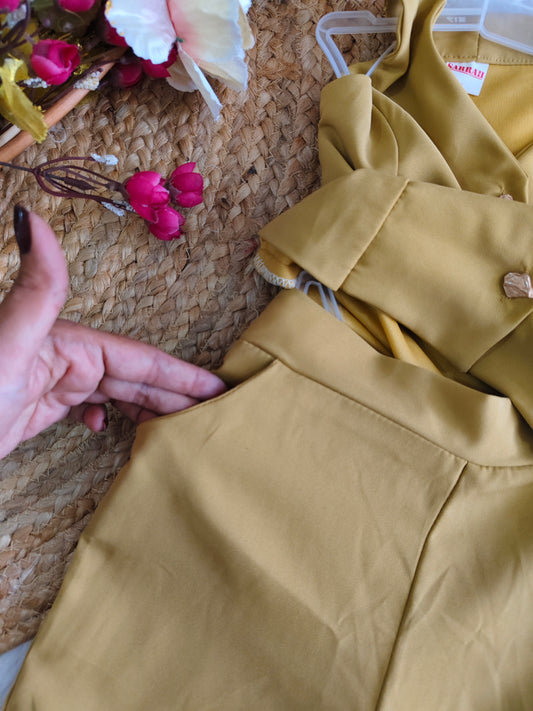 Mustard V-Neck Vest & Trouser Set