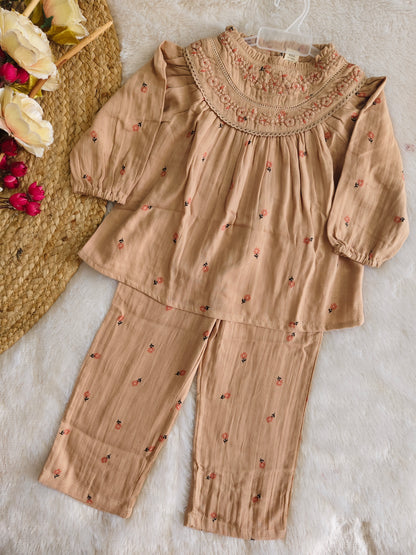 Sand Floral Embroidered Lounge Set