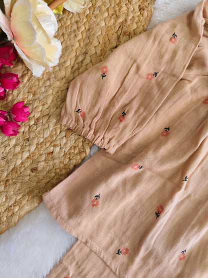 Sand Floral Embroidered Lounge Set