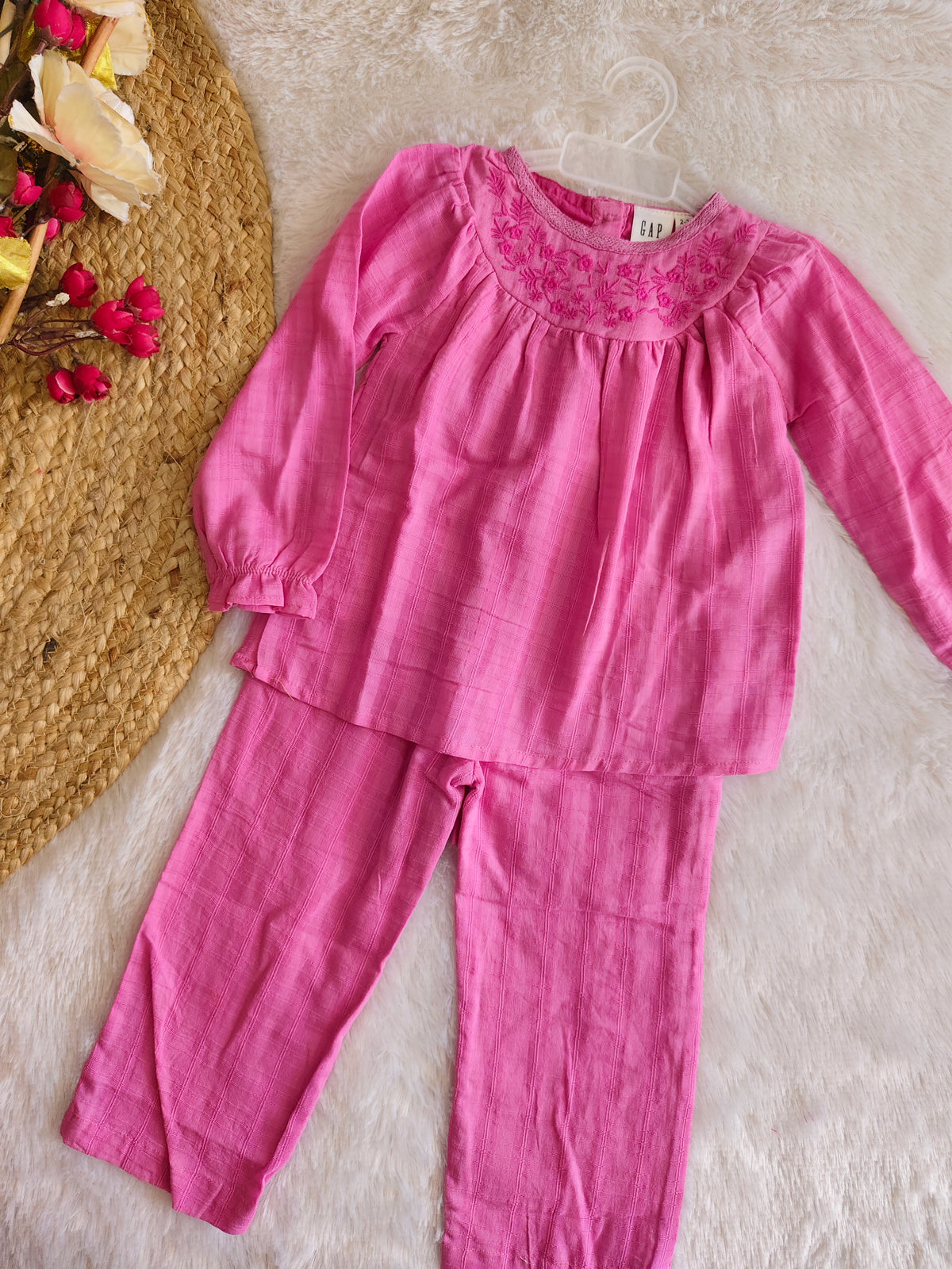 Pink Embroidered  Lounge Set