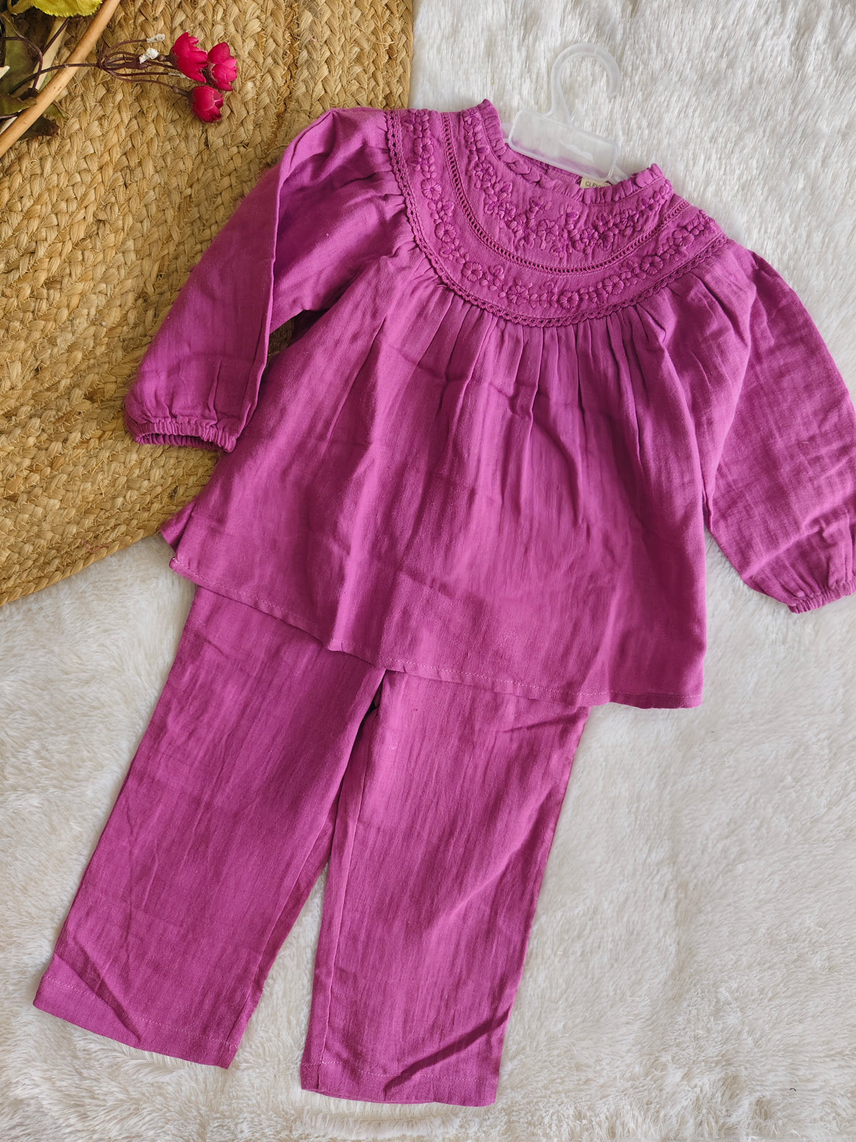 Magenta Embroidered  Co-ord Set