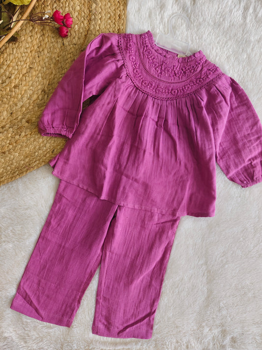 Magenta Embroidered  Co-ord Set