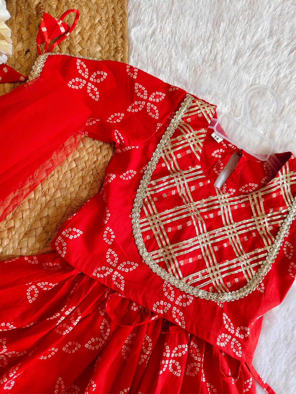 Red Sparkle Bandhej ethnic dress