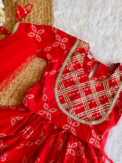 Red Sparkle Bandhej ethnic dress