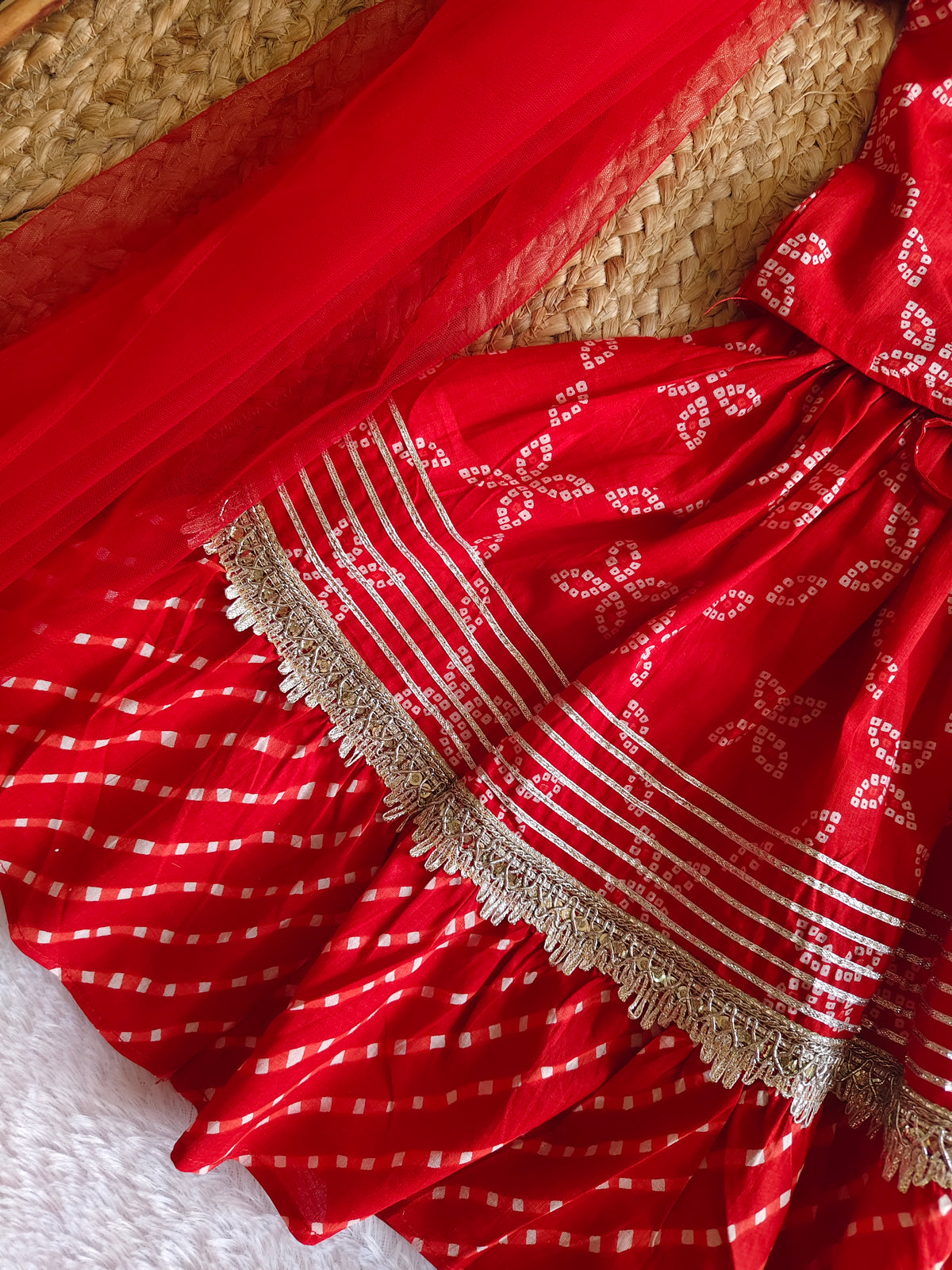 Red Sparkle Bandhej ethnic dress