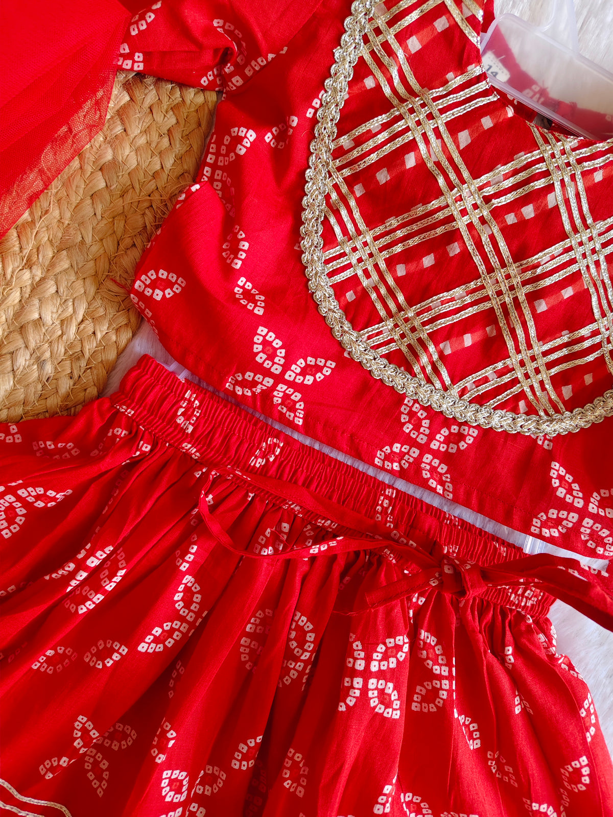 Red Sparkle Bandhej ethnic dress