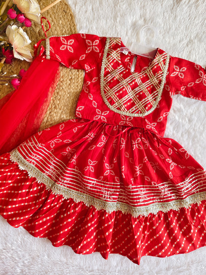 Red Sparkle Bandhej ethnic dress