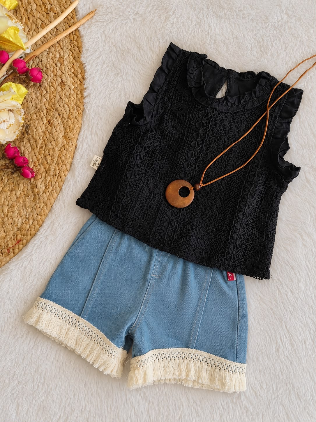 Midnight Lace Indigo Shorts Set