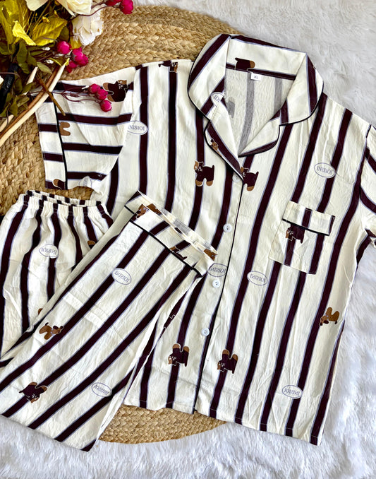 Striped crush cotton night suit