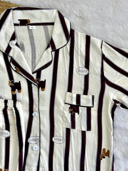 Striped crush cotton night suit