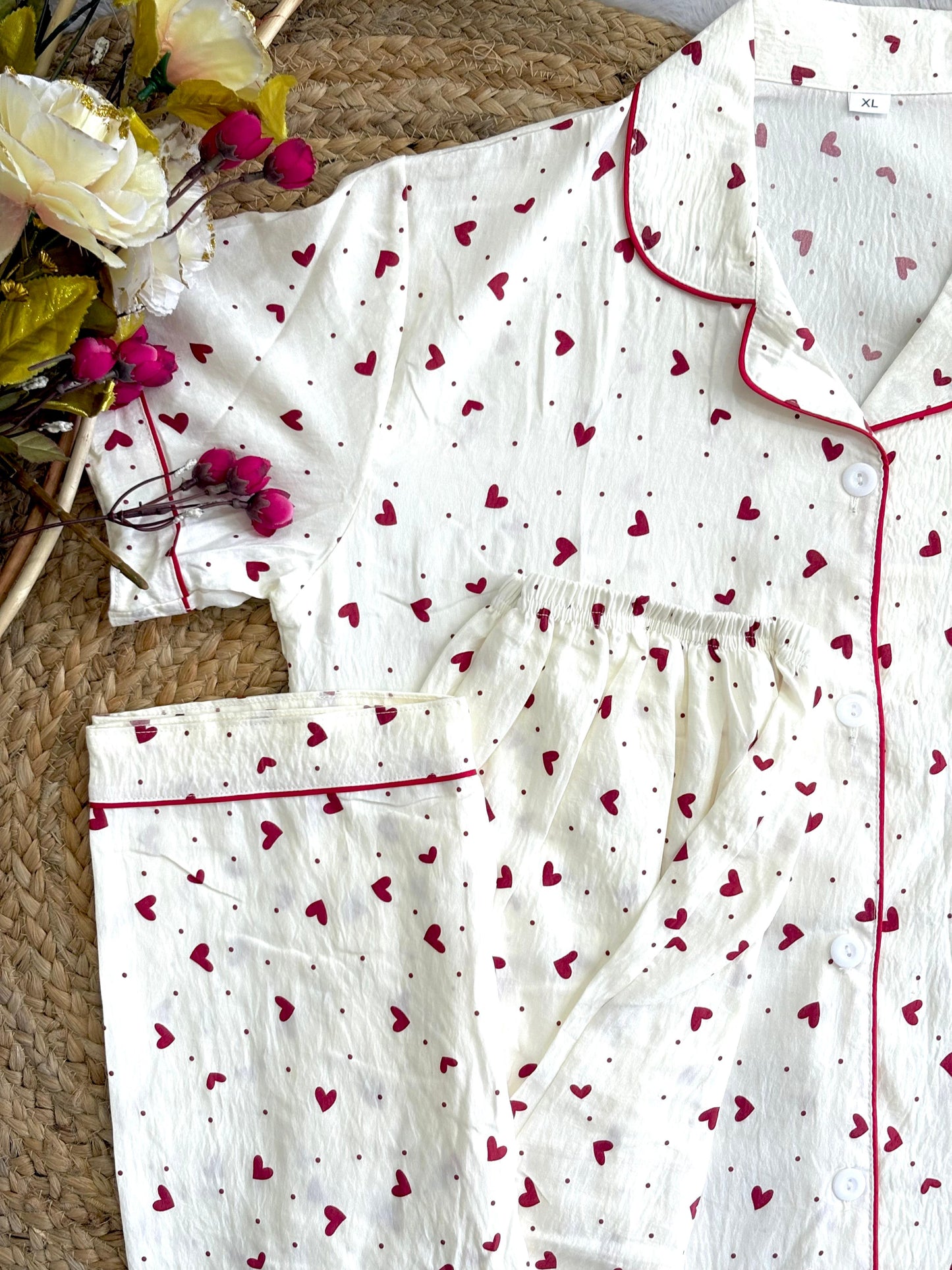Heart print night suit
