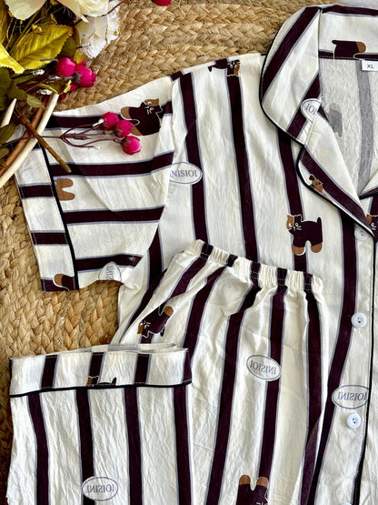 Striped crush cotton night suit