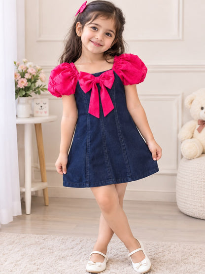 Pink & Blue Bloom Denim Dress