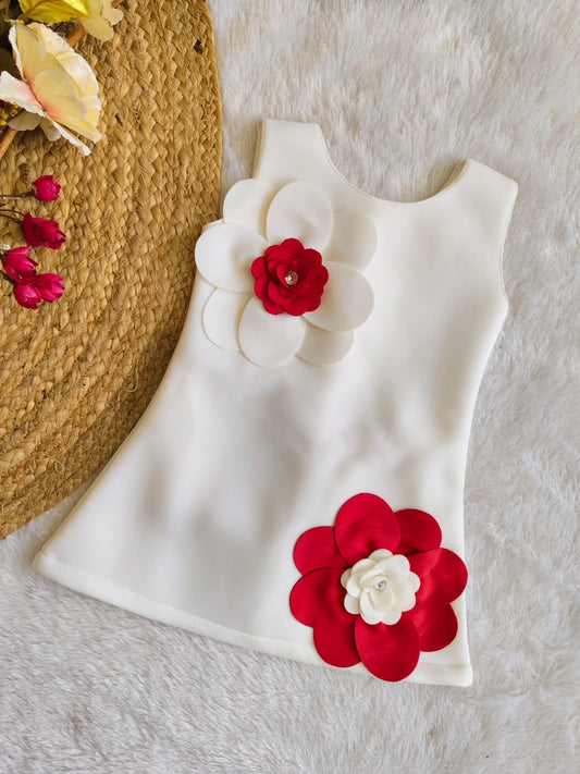 White & Red Blossom Princess Dress