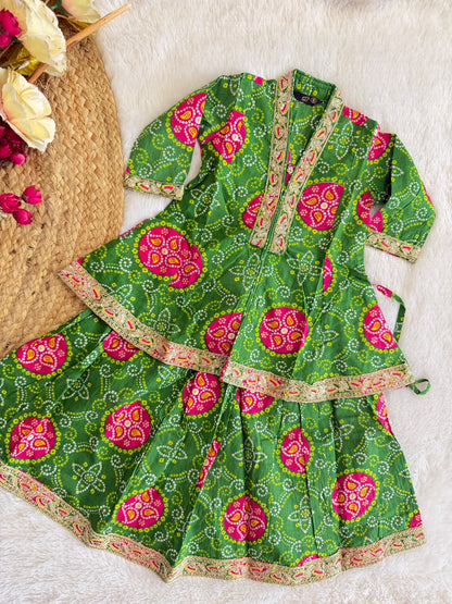 Festive-Green Bandhej Angrakha Suit