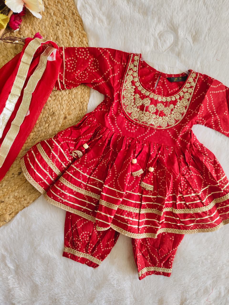 Red Bandhani Printed Ethnic set