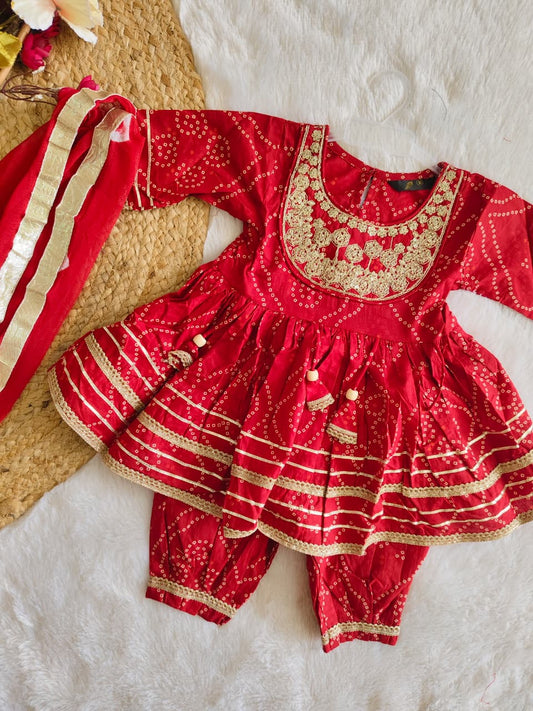 Red Bandhani Printed Ethnic set