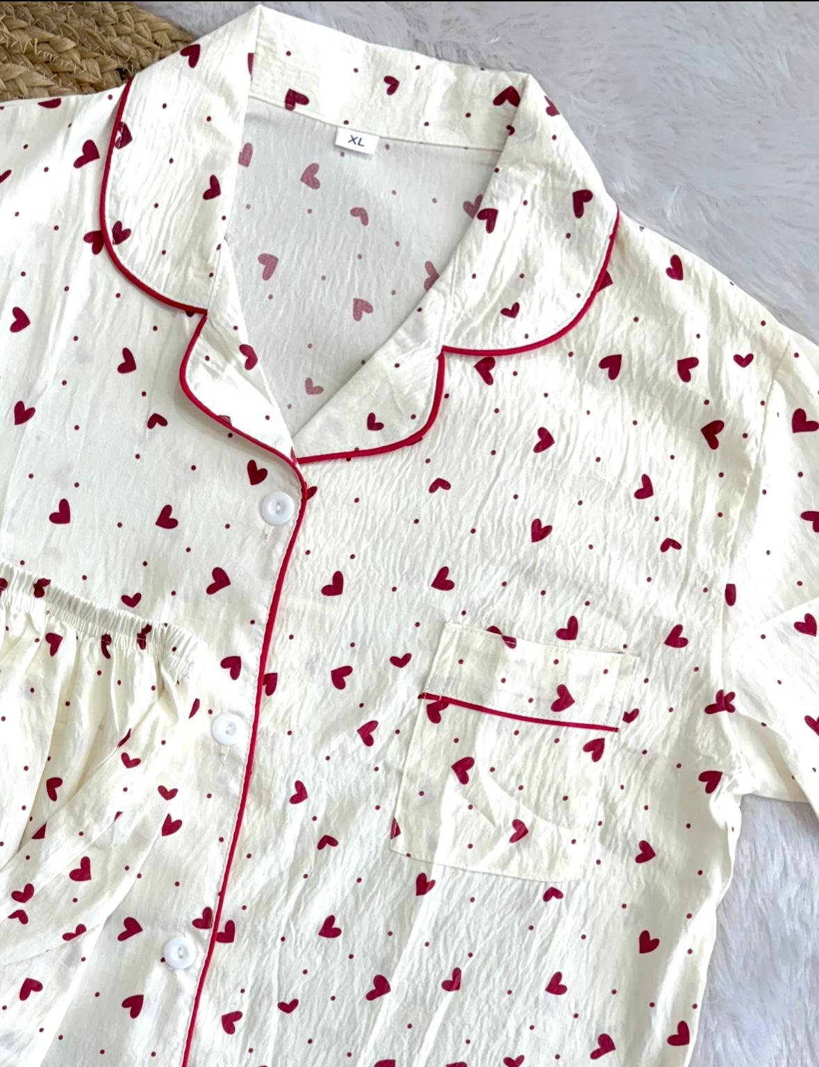 Heart print night suit