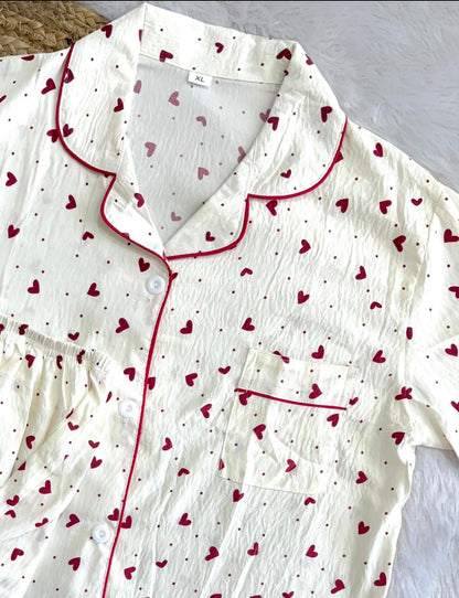 Heart print night suit