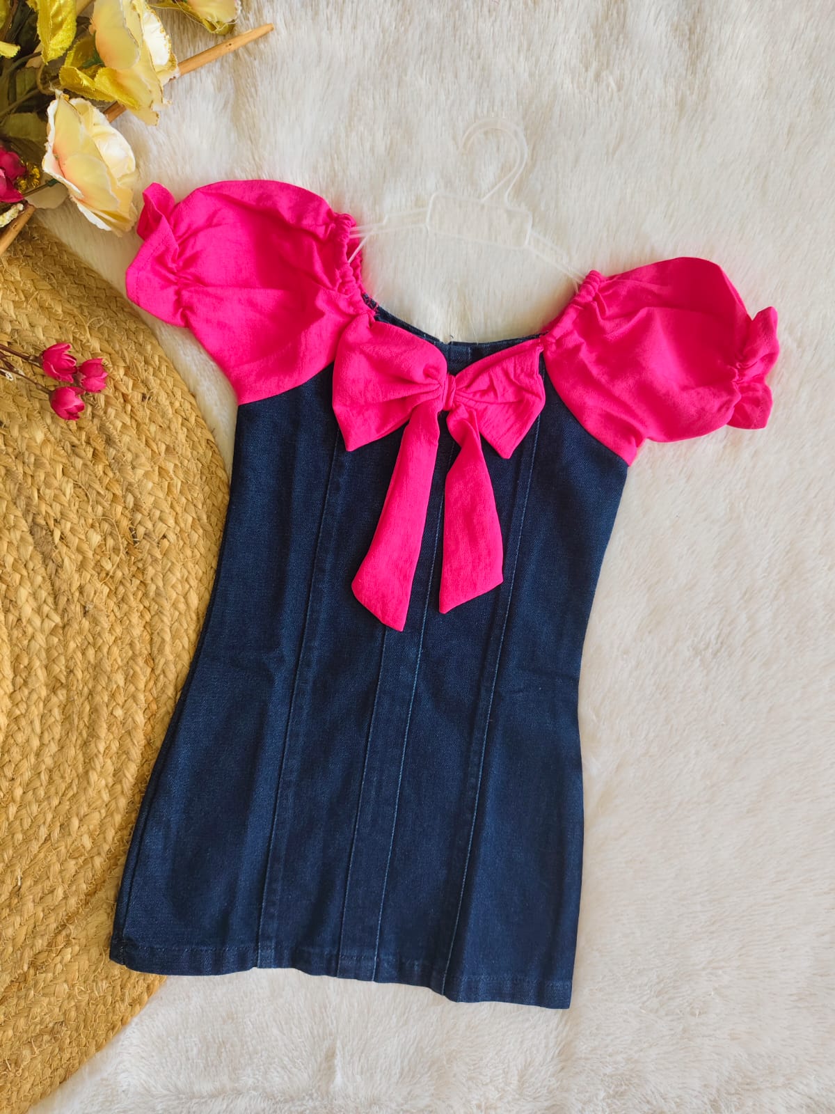 Pink & Blue Bloom Denim Dress