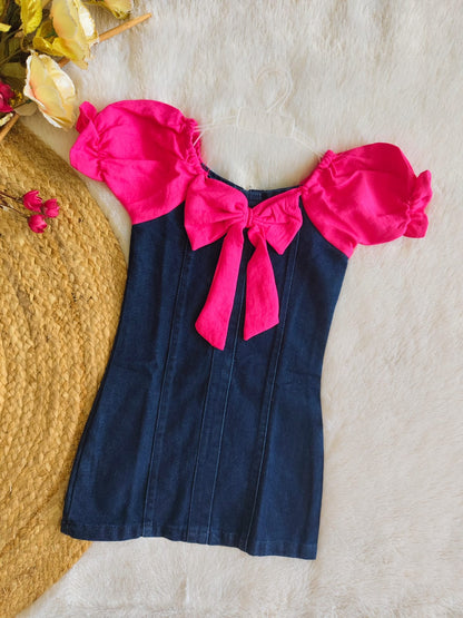 Pink & Blue Bloom Denim Dress