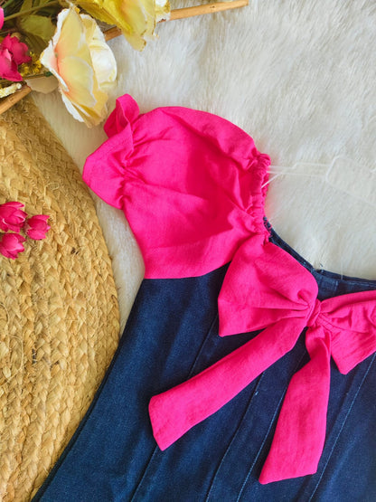 Pink & Blue Bloom Denim Dress