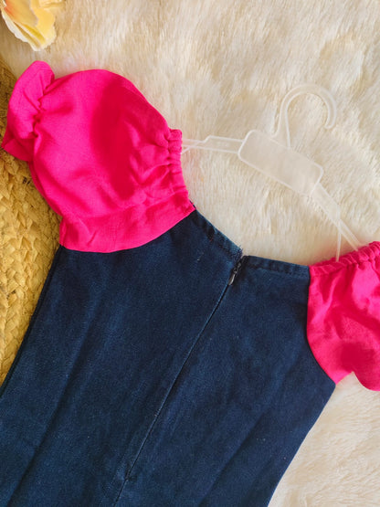 Pink & Blue Bloom Denim Dress