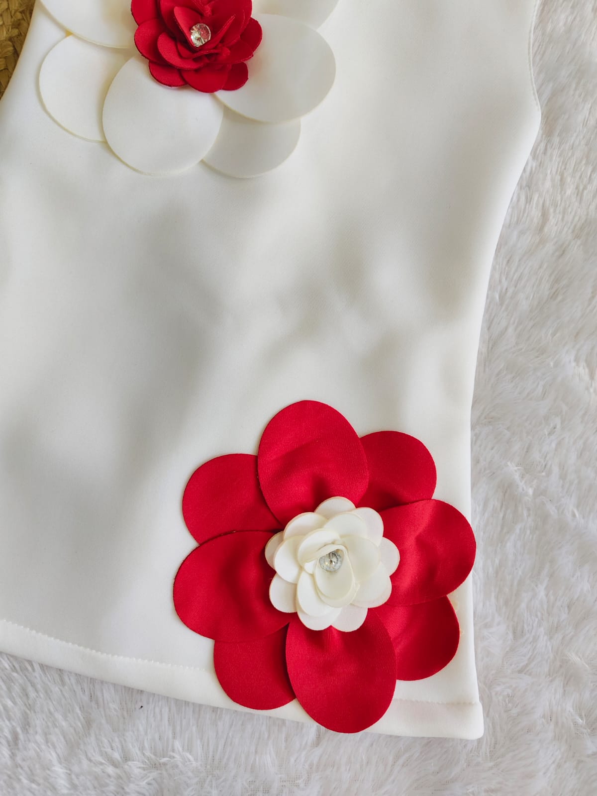 White & Red Blossom Princess Dress