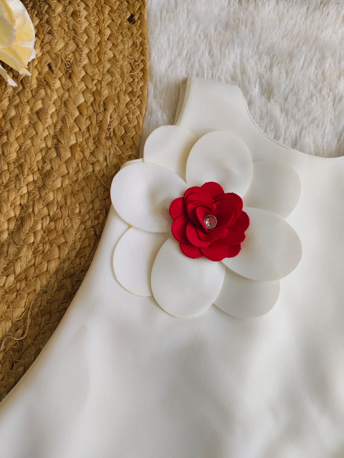 White & Red Blossom Princess Dress