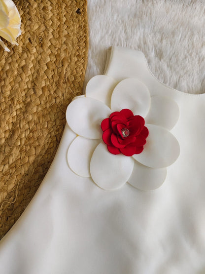 White & Red Blossom Princess Dress