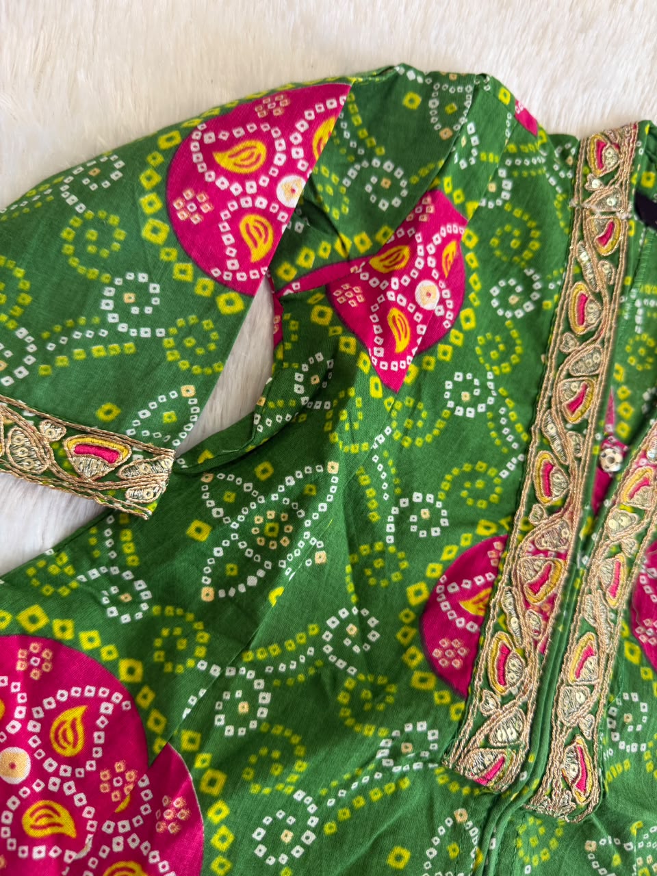 Festive-Green Bandhej Angrakha Suit
