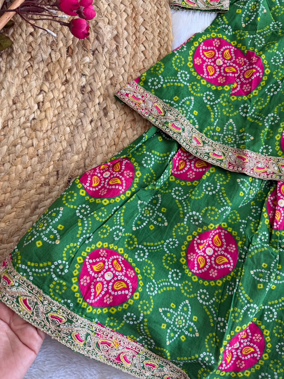 Festive-Green Bandhej Angrakha Suit