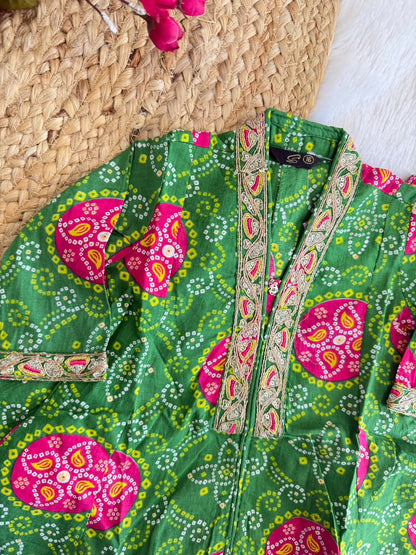 Festive-Green Bandhej Angrakha Suit