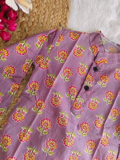 Mauve Floral Block Print Kurta Set