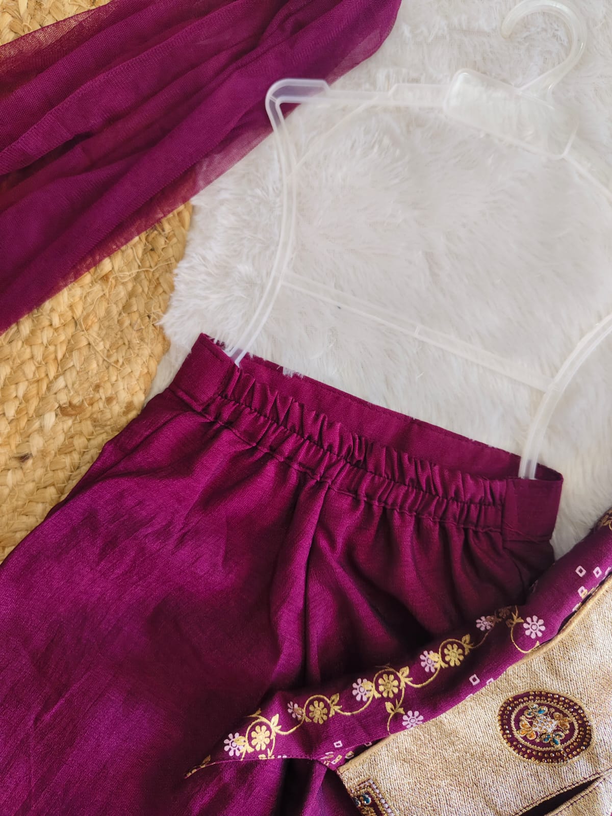 Purple Bandhani Kurti Set with Dupatta
