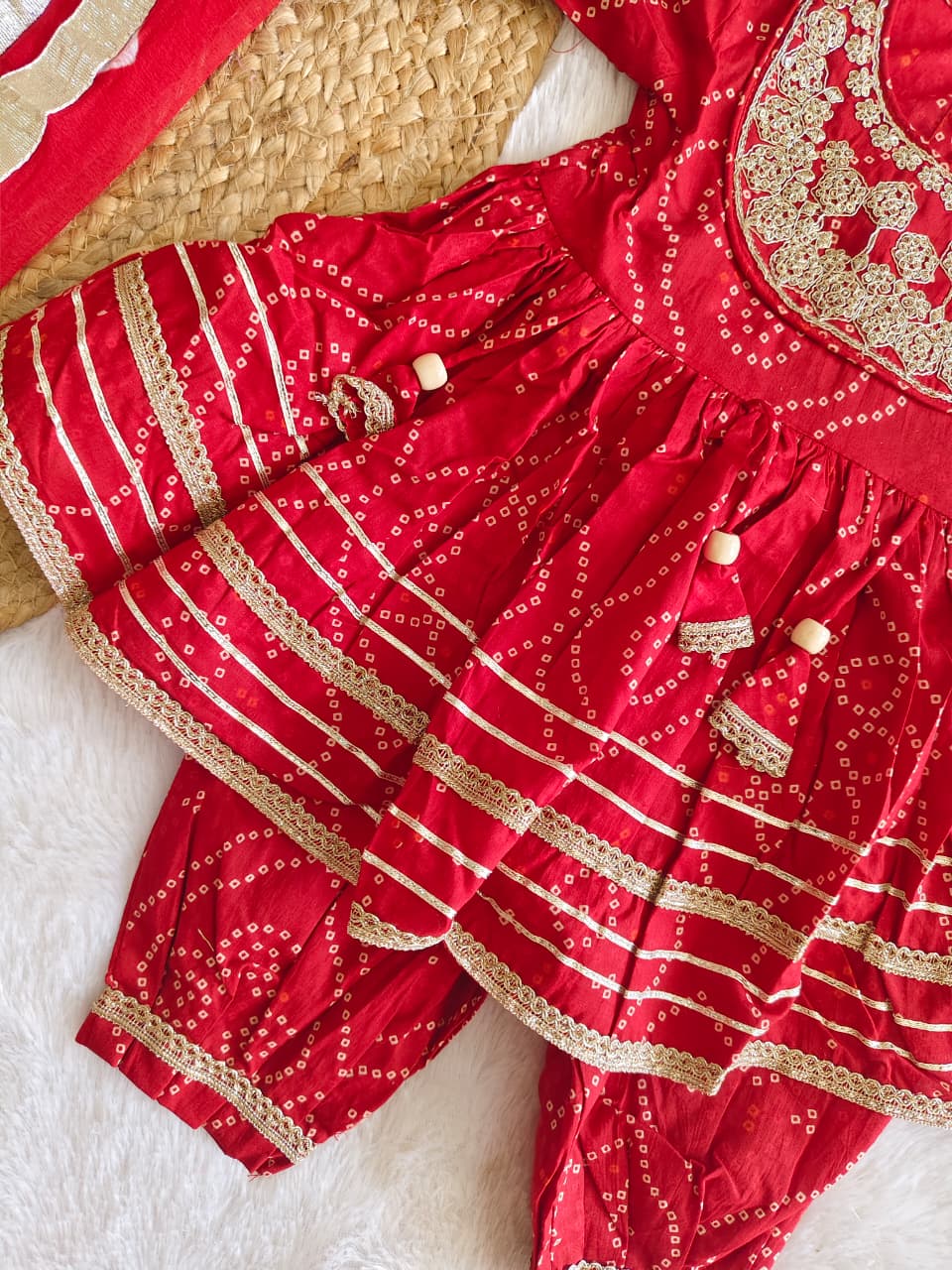 Red Bandhani Printed Ethnic set