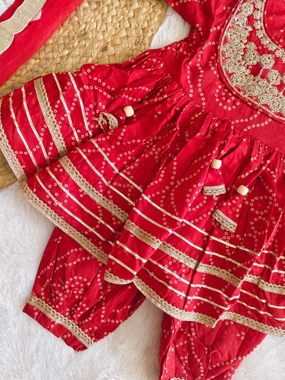 Red Bandhani Printed Ethnic set